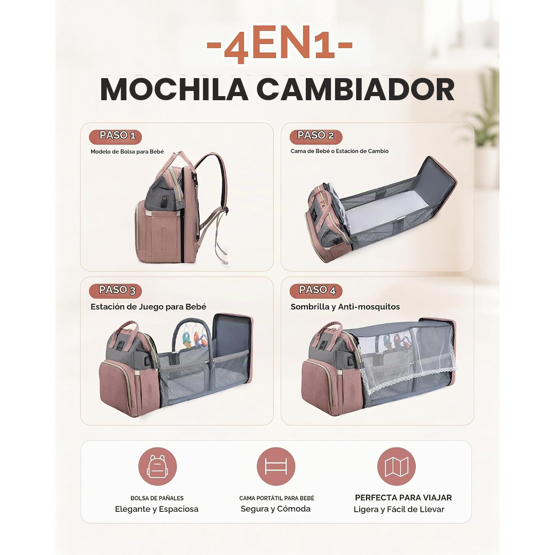 Mochila Cambiador con Cuna Plegable para Bebé